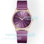 Swiss Replica Patek Philippe Calatrava 35mm Purple Dial Diamond Bezel Watch 
